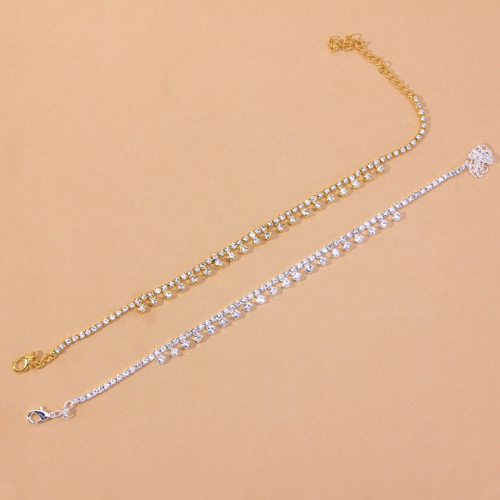 Rhinestone Water Drop Anklet Foot Jewelry for Women Silver/Gold - ZYTU