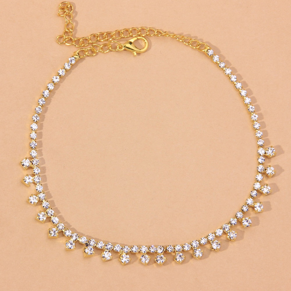 Rhinestone Water Drop Anklet Foot Jewelry for Women Silver/Gold - ZYTU