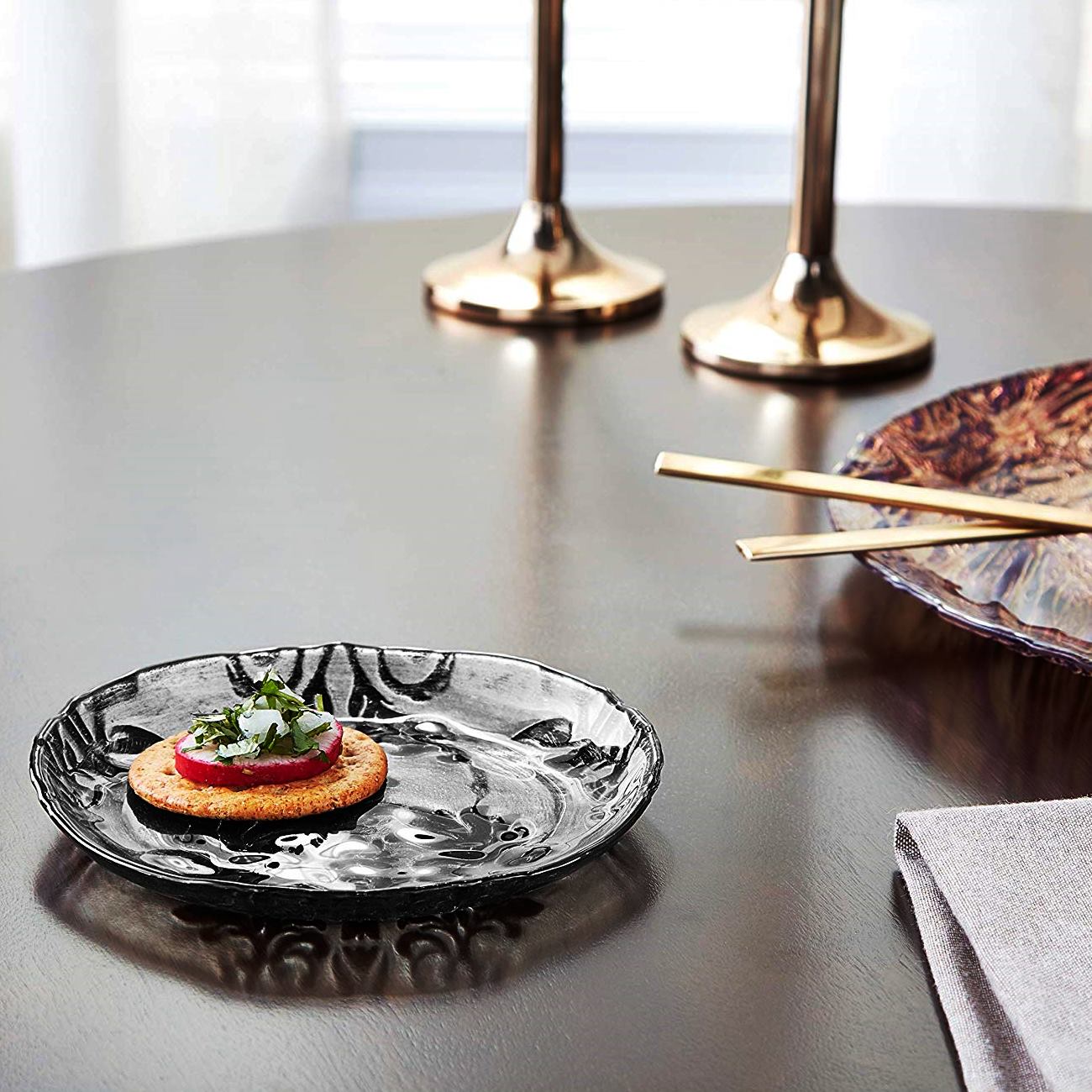 DAMASK Black Velvet Gilded Glass Canapé Plates - ZYTU