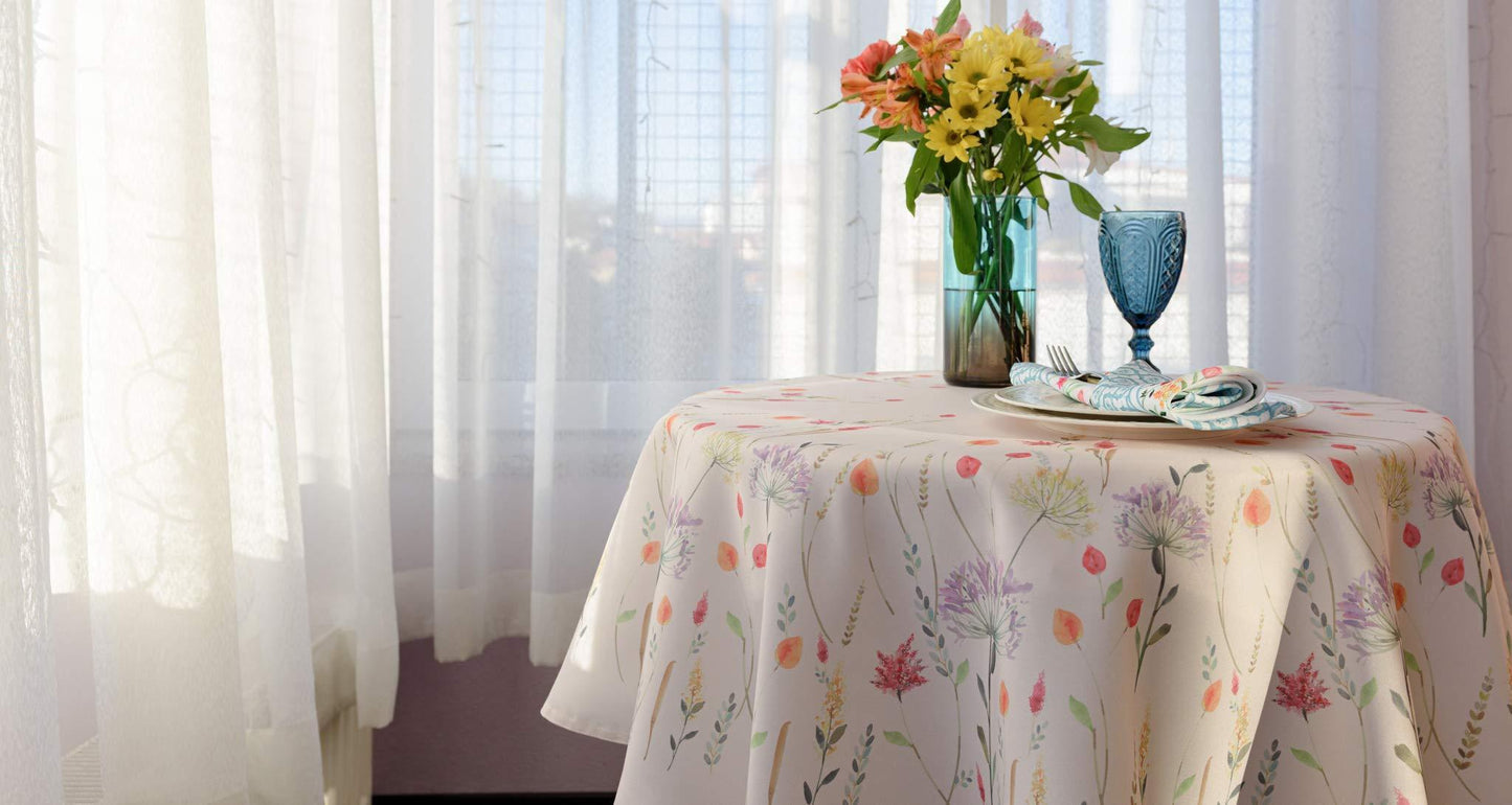 Finest Floral Coloring Round Easter Tablecloth Non Iron Stain